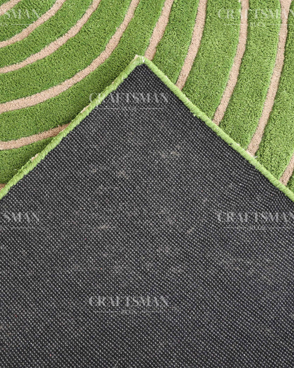 Hand Tufted Rug – Organic Green Beige Concentric Design | New Zealand Wool Carpet
