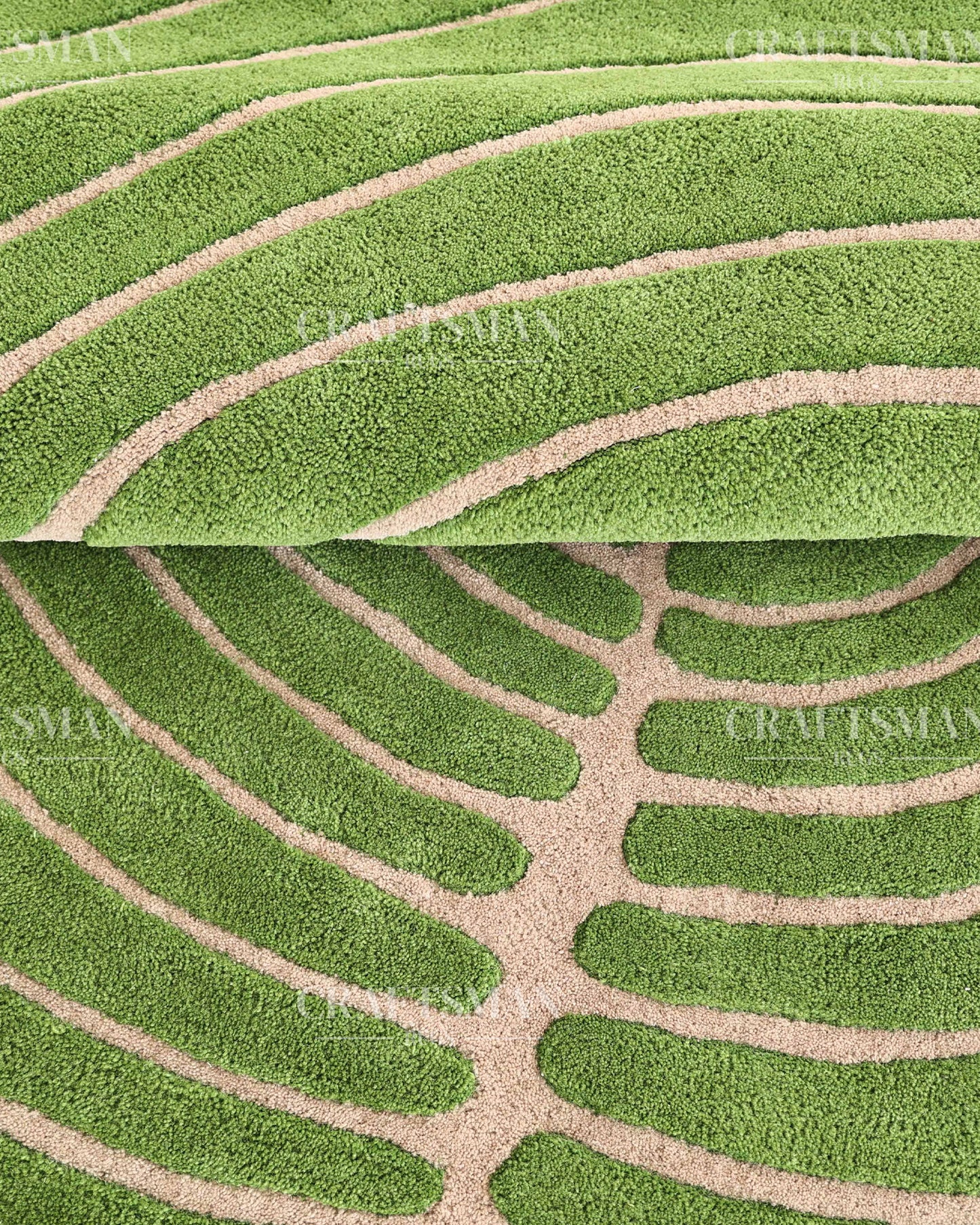 Hand Tufted Rug – Organic Green Beige Concentric Design | New Zealand Wool Carpet