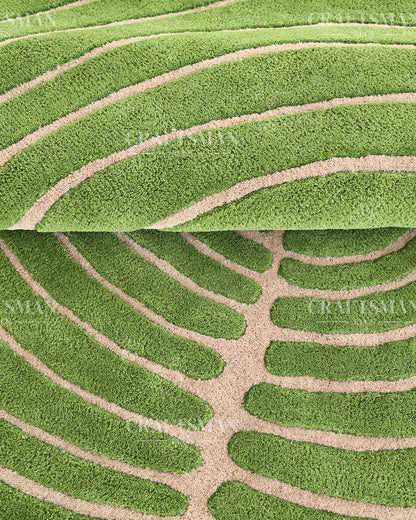 Hand Tufted Rug – Organic Green Beige Concentric Design | New Zealand Wool Carpet