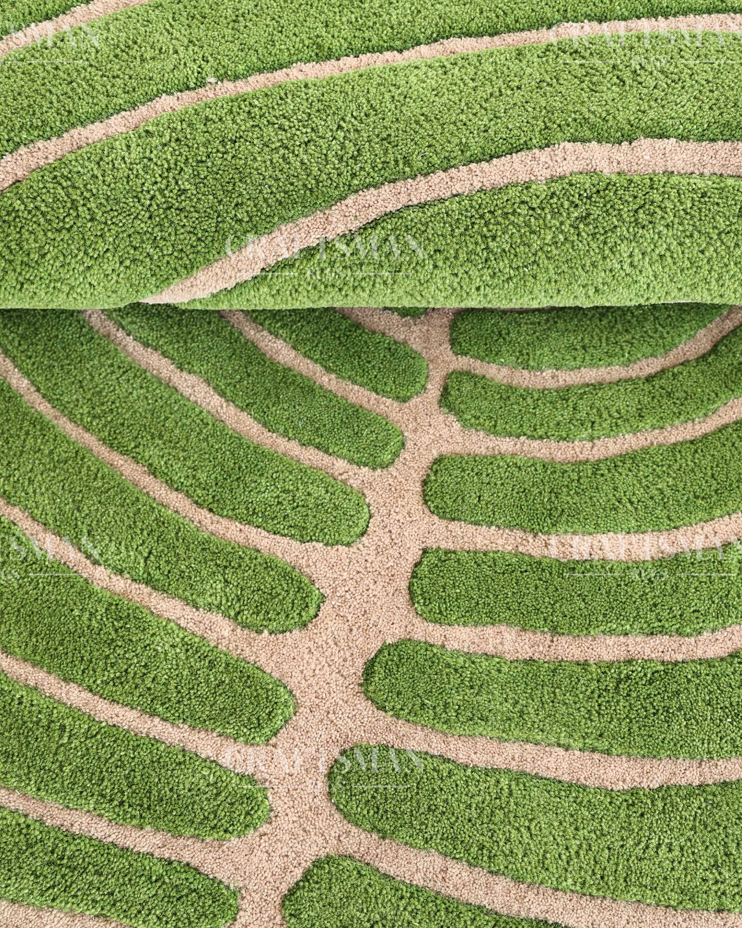 Hand Tufted Rug – Organic Green Beige Concentric Design | New Zealand Wool Carpet