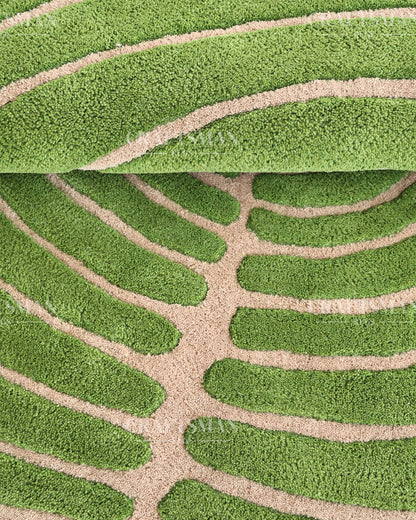 Hand Tufted Rug – Organic Green Beige Concentric Design | New Zealand Wool Carpet