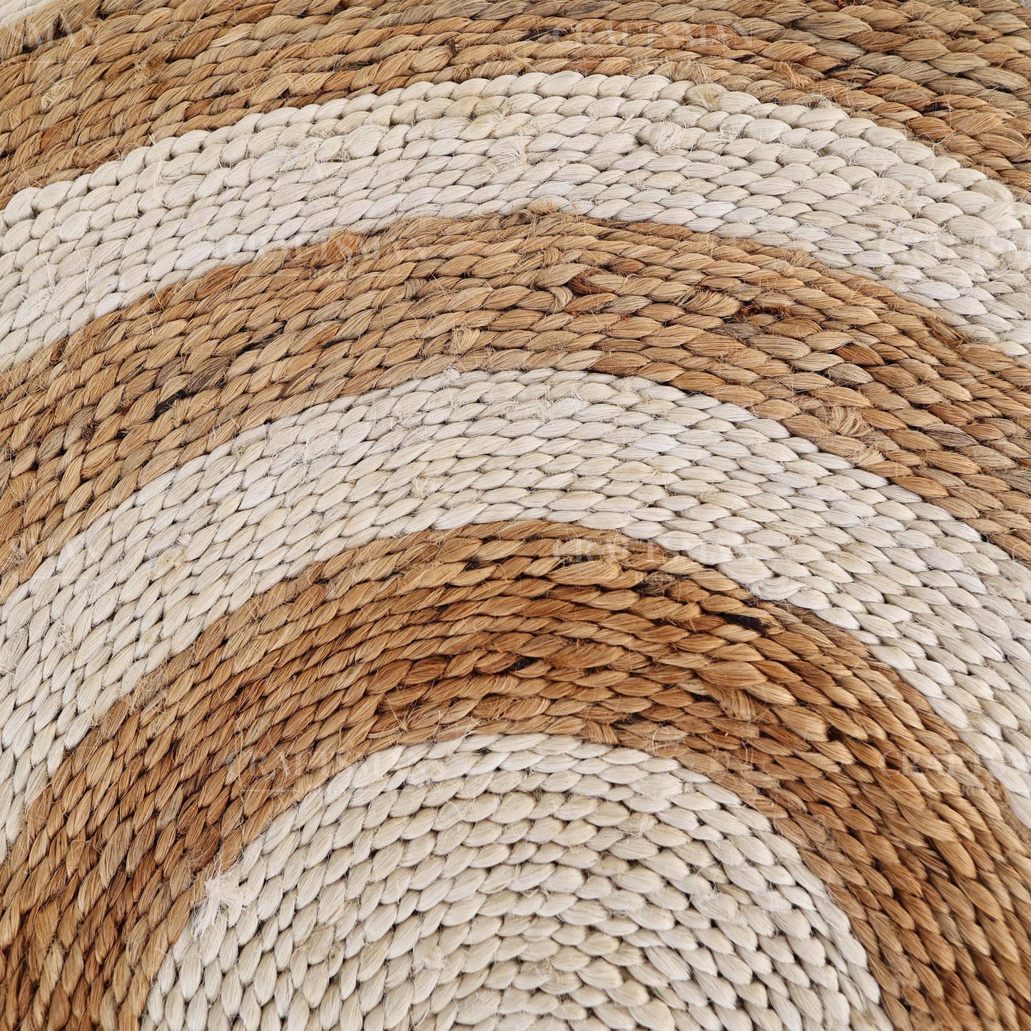 Coastline Round Jute Hand-Woven Natural Rug – Ivory Natural Striped Boho Farmhouse Circle Area Carpet for Living Room Bedroom Entryway
