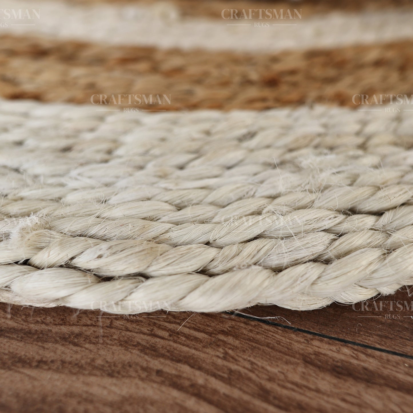 Coastline Round Jute Hand-Woven Natural Rug – Ivory Natural Striped Boho Farmhouse Circle Area Carpet for Living Room Bedroom Entryway