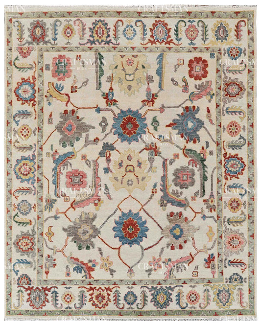 Thoryen Wool Hand-Knotted Oushak-Inspired Rug