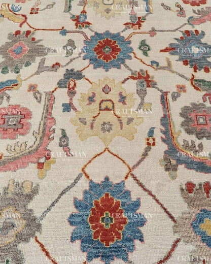 Thoryen Wool Hand-Knotted Oushak-Inspired Rug