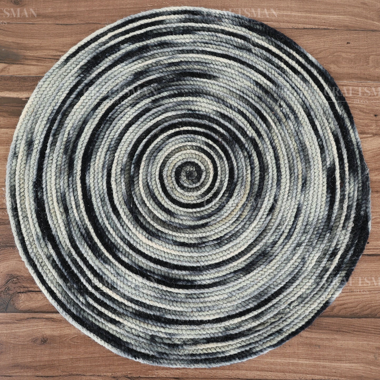Monochrome Round Jute Hand-Woven Natural Rug – Black Ivory Striped Boho Farmhouse Circle Area Carpet for Living Room Bedroom Entryway