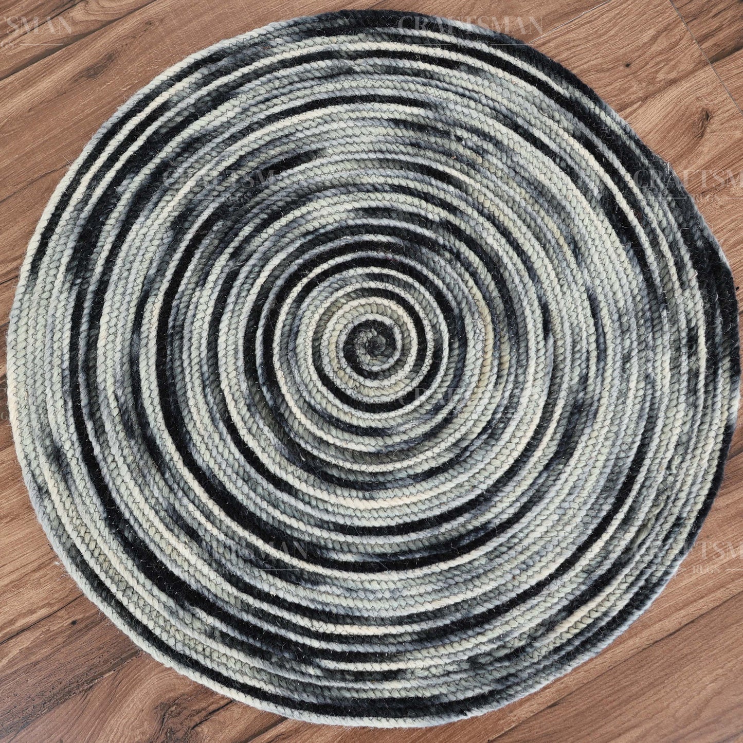 Monochrome Round Jute Hand-Woven Natural Rug – Black Ivory Striped Boho Farmhouse Circle Area Carpet for Living Room Bedroom Entryway