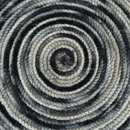 Monochrome Round Jute Hand-Woven Natural Rug – Black Ivory Striped Boho Farmhouse Circle Area Carpet for Living Room Bedroom Entryway