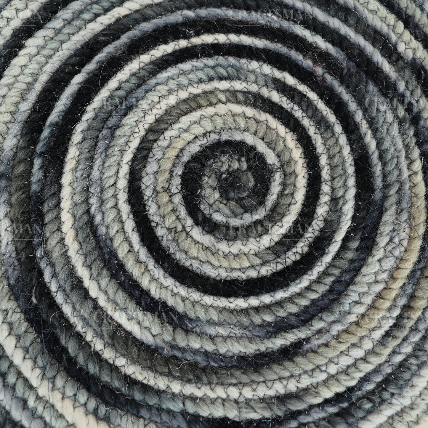 Monochrome Round Jute Hand-Woven Natural Rug – Black Ivory Striped Boho Farmhouse Circle Area Carpet for Living Room Bedroom Entryway