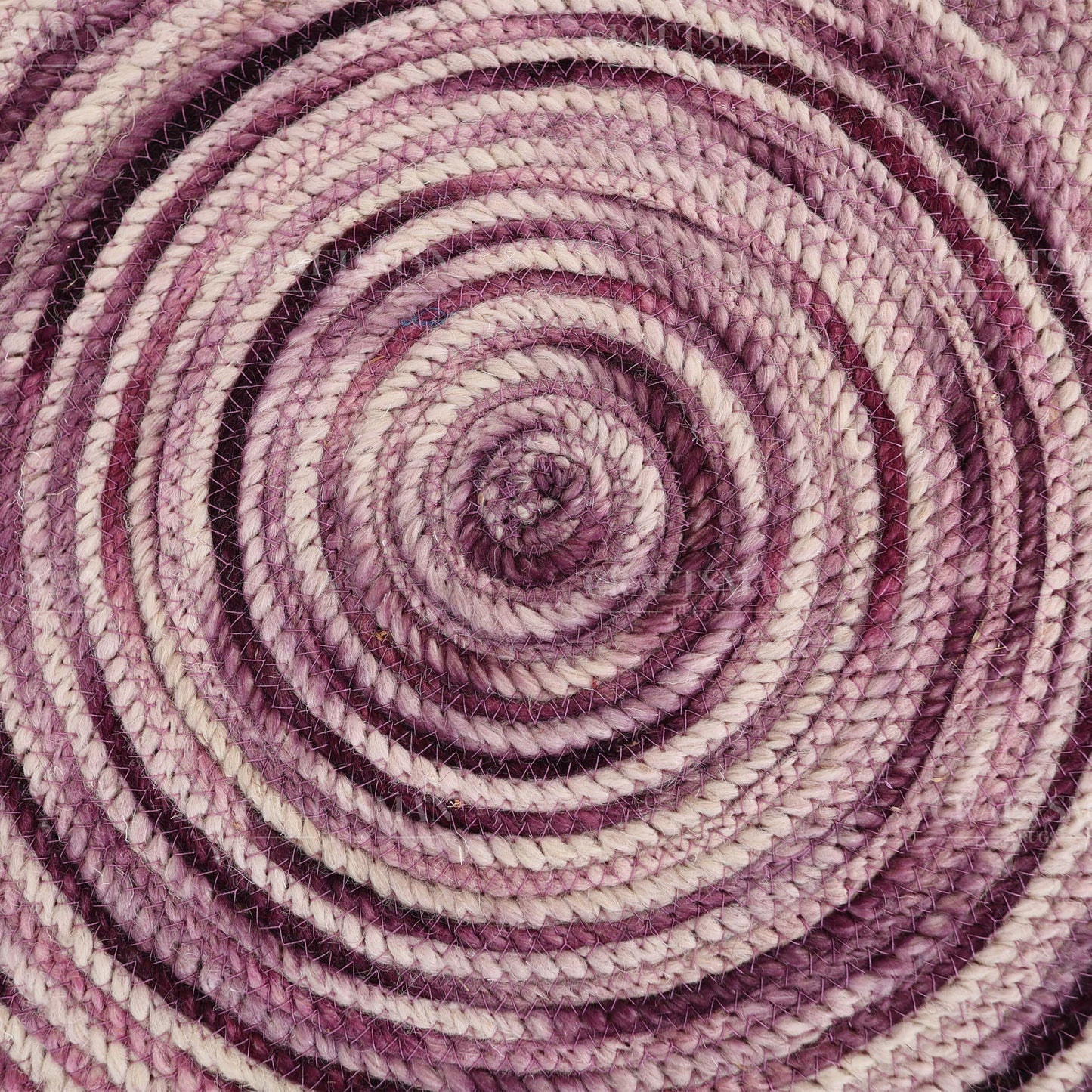Berryblush Round Jute Hand-Woven Natural Rug – Pink Plum Striped Boho Farmhouse Circle Area Carpet for Living Room Bedroom Entryway