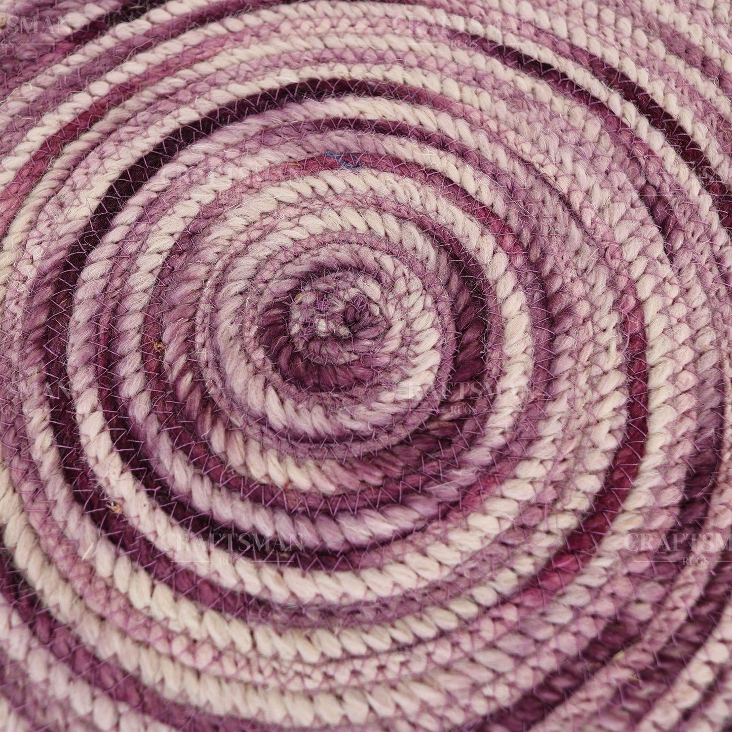 Berryblush Round Jute Hand-Woven Natural Rug – Pink Plum Striped Boho Farmhouse Circle Area Carpet for Living Room Bedroom Entryway
