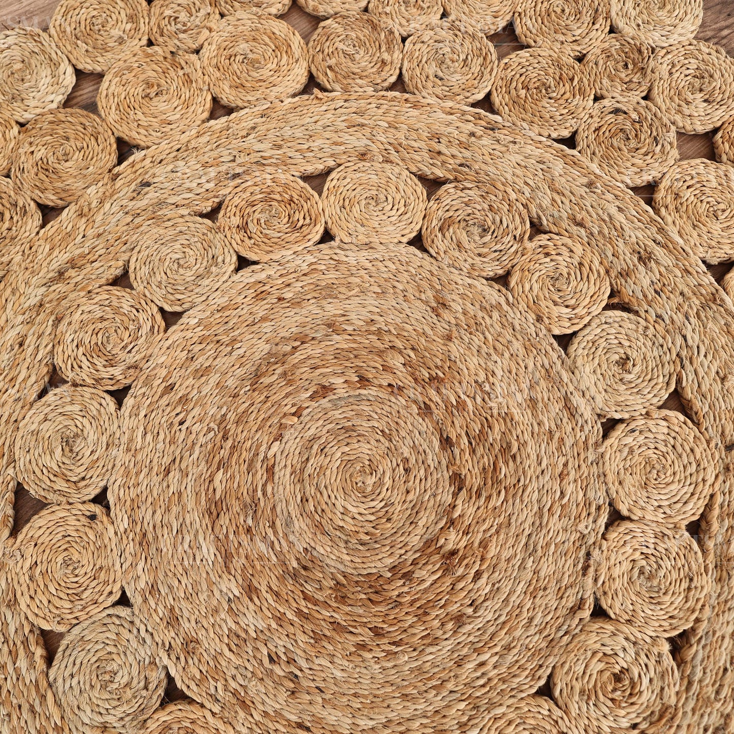 Bloomcrest Round Jute Hand-Woven Natural Rug – Braided Boho Farmhouse Floral Circle Area Carpet for Living Room Bedroom Entryway