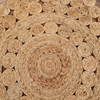 Bloomcrest Round Jute Hand-Woven Natural Rug – Braided Boho Farmhouse Floral Circle Area Carpet for Living Room Bedroom Entryway