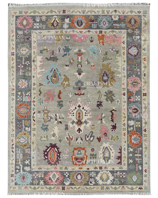 Myrasha Wool Hand-Knotted Oushak-Inspired Rug