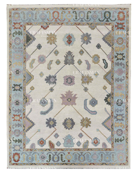 Orvethra Wool Hand-Knotted Oushak-Inspired Rug