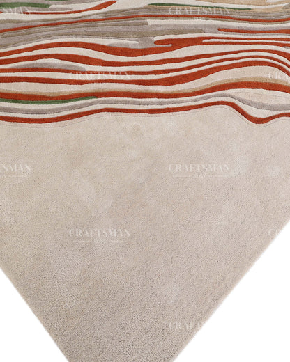Hand Tufted Modern Abstract Wool Area Rug – Contemporary Handmade Living Room Carpet in Ivory, Green & Rust