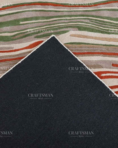 Hand Tufted Modern Abstract Wool Area Rug – Contemporary Handmade Living Room Carpet in Ivory, Green & Rust