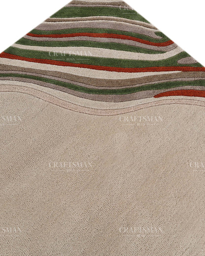 Hand Tufted Modern Abstract Wool Area Rug – Contemporary Handmade Living Room Carpet in Ivory, Green & Rust