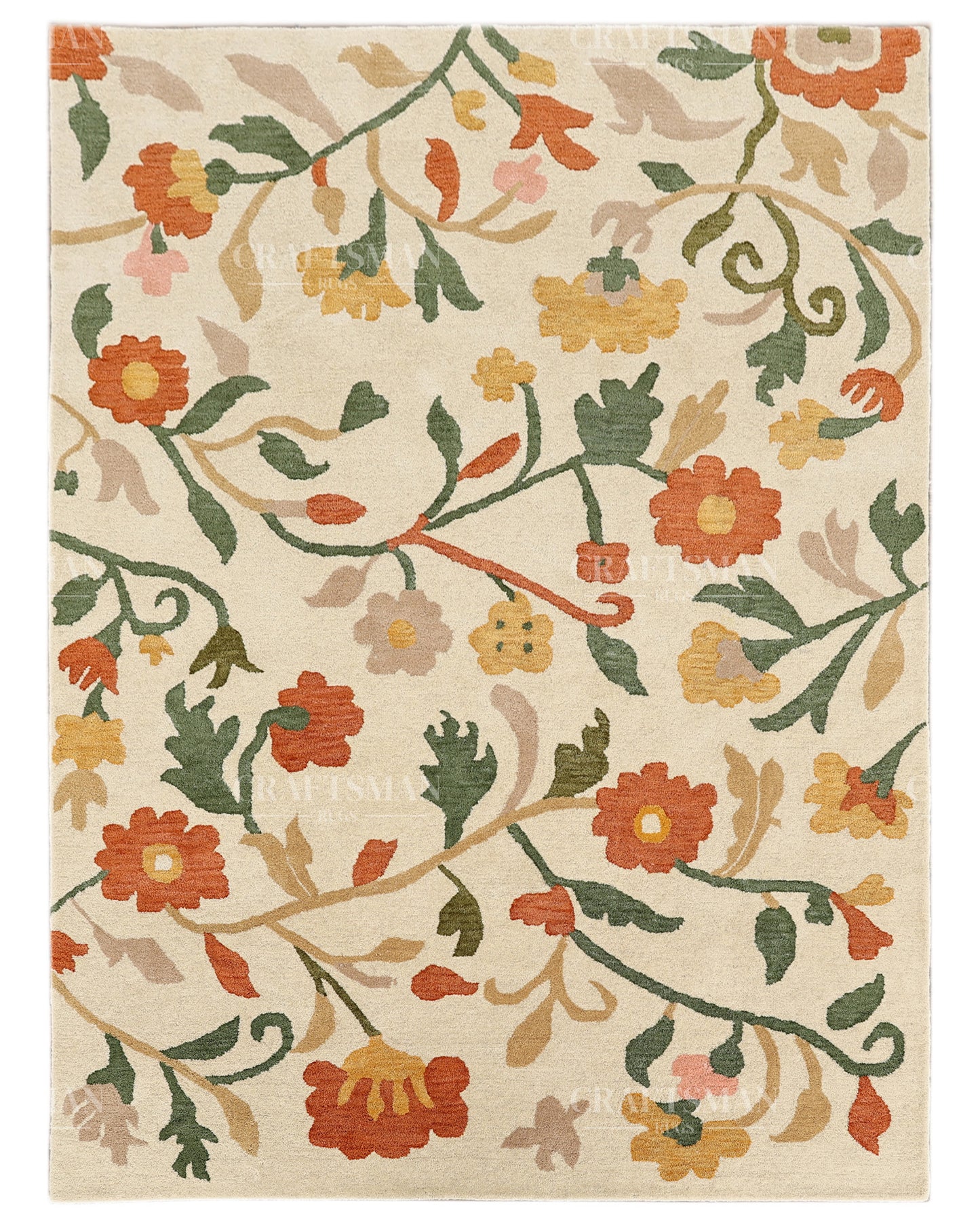 Hand Tufted Wool Floral Area Rug – Ivory Botanical Handmade Living Room & Bedroom Carpet