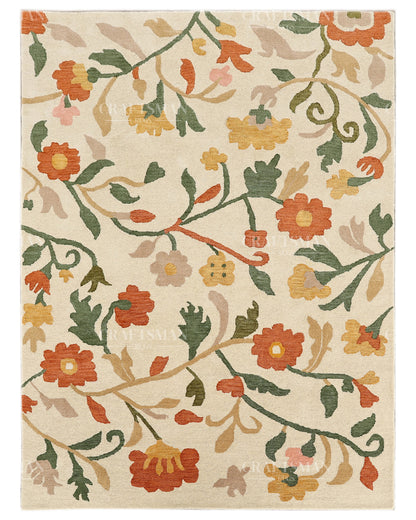 Hand Tufted Wool Floral Area Rug – Ivory Botanical Handmade Living Room & Bedroom Carpet