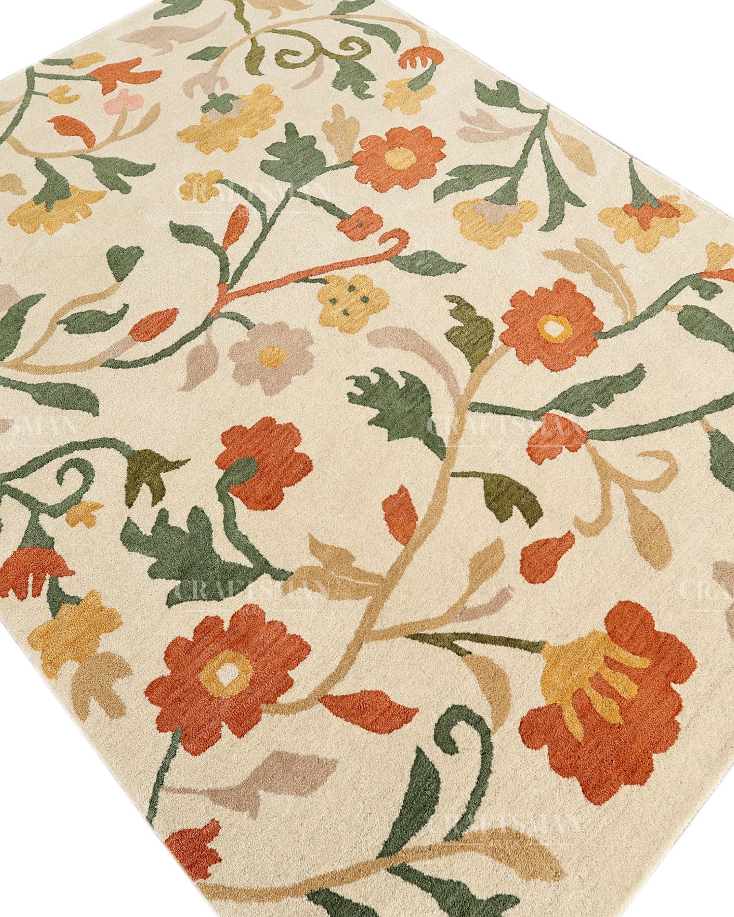 Hand Tufted Wool Floral Area Rug – Ivory Botanical Handmade Living Room & Bedroom Carpet