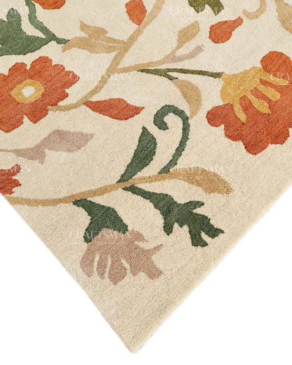Hand Tufted Wool Floral Area Rug – Ivory Botanical Handmade Living Room & Bedroom Carpet