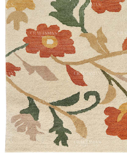 Hand Tufted Wool Floral Area Rug – Ivory Botanical Handmade Living Room & Bedroom Carpet