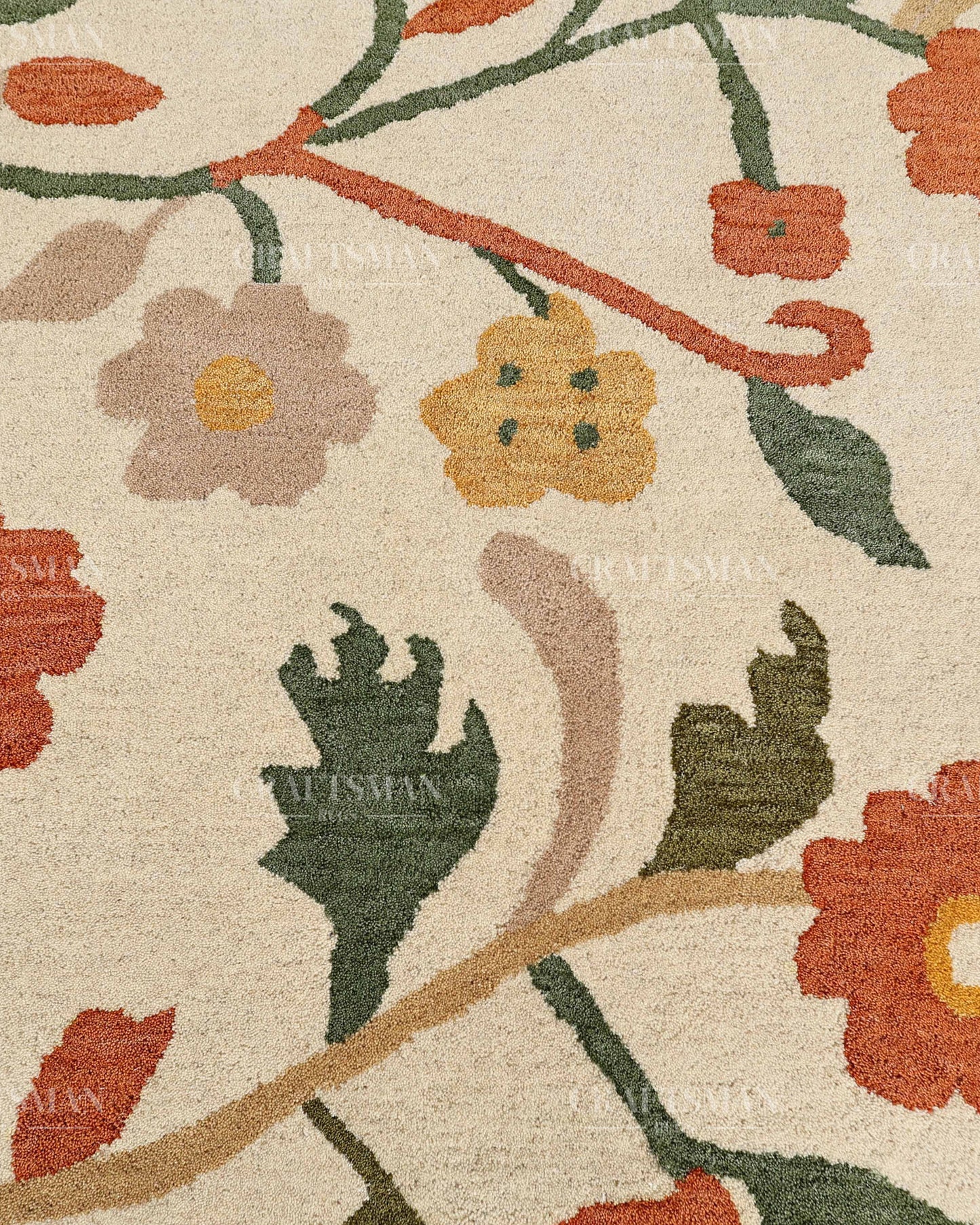 Hand Tufted Wool Floral Area Rug – Ivory Botanical Handmade Living Room & Bedroom Carpet