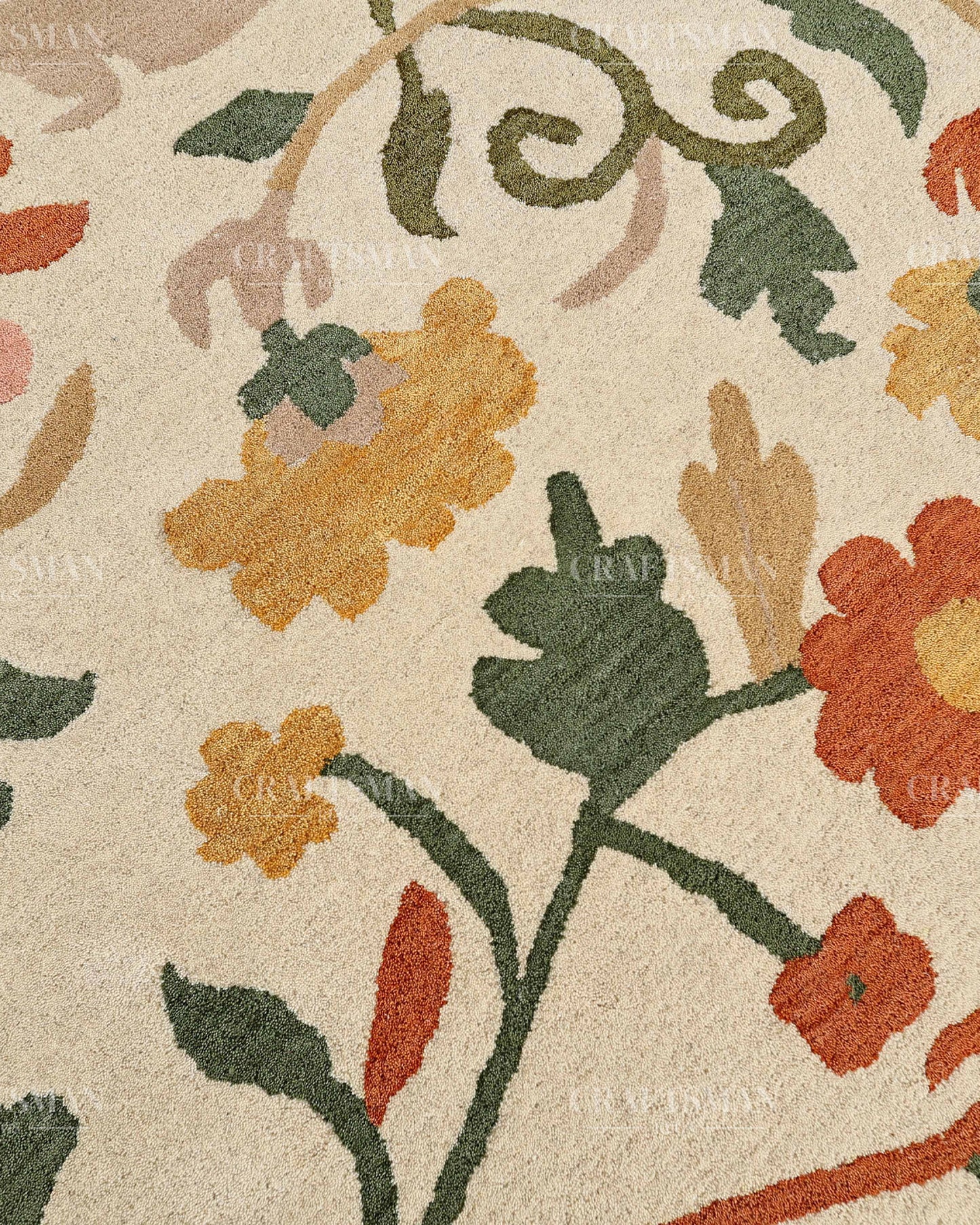 Hand Tufted Wool Floral Area Rug – Ivory Botanical Handmade Living Room & Bedroom Carpet