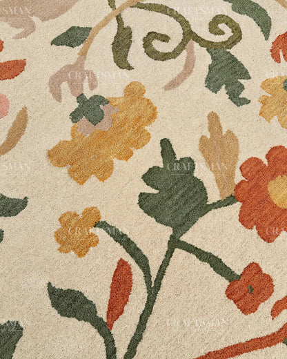 Hand Tufted Wool Floral Area Rug – Ivory Botanical Handmade Living Room & Bedroom Carpet