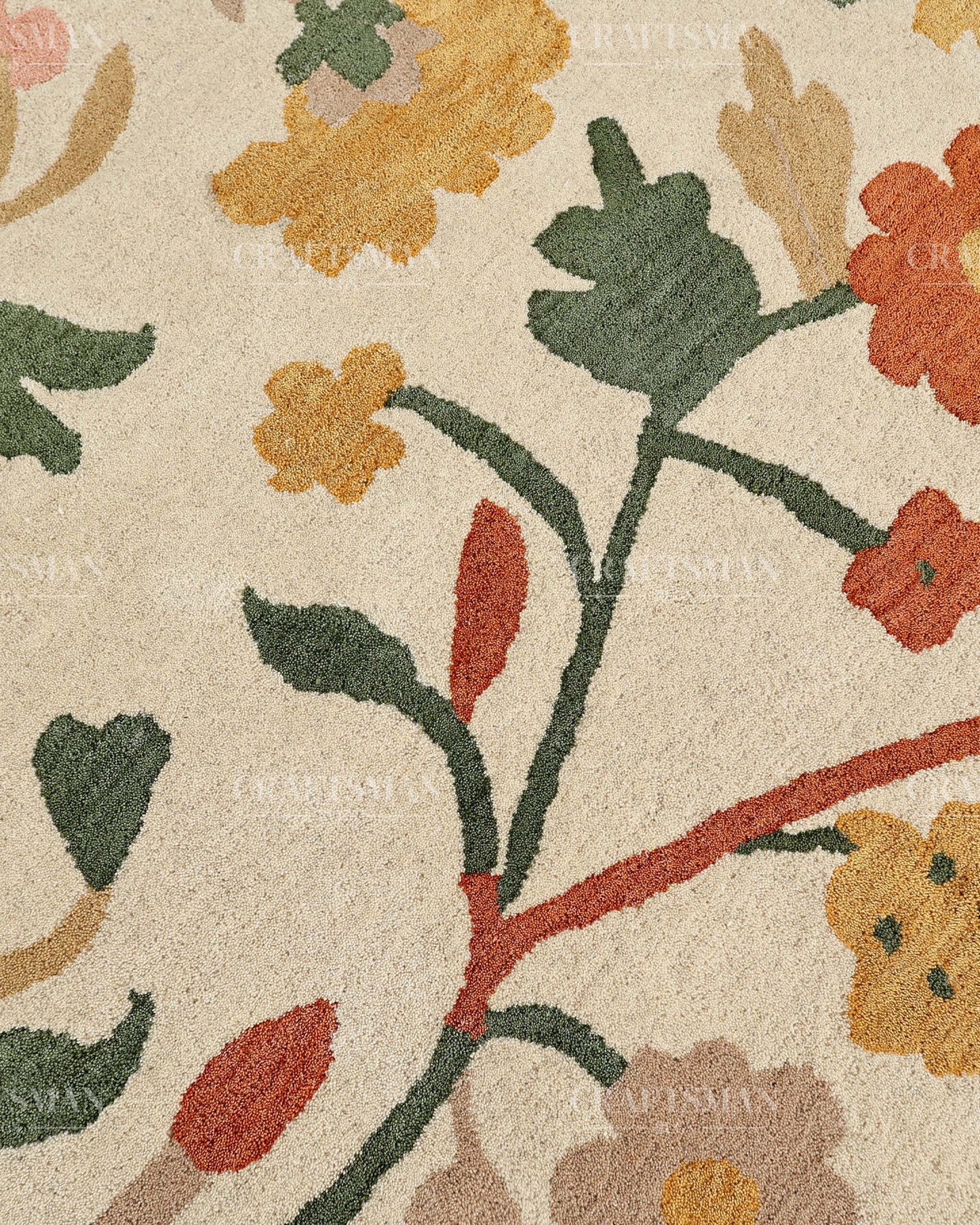 Hand Tufted Wool Floral Area Rug – Ivory Botanical Handmade Living Room & Bedroom Carpet