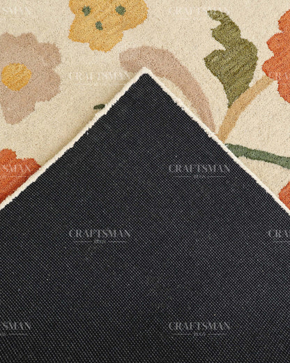 Hand Tufted Wool Floral Area Rug – Ivory Botanical Handmade Living Room & Bedroom Carpet