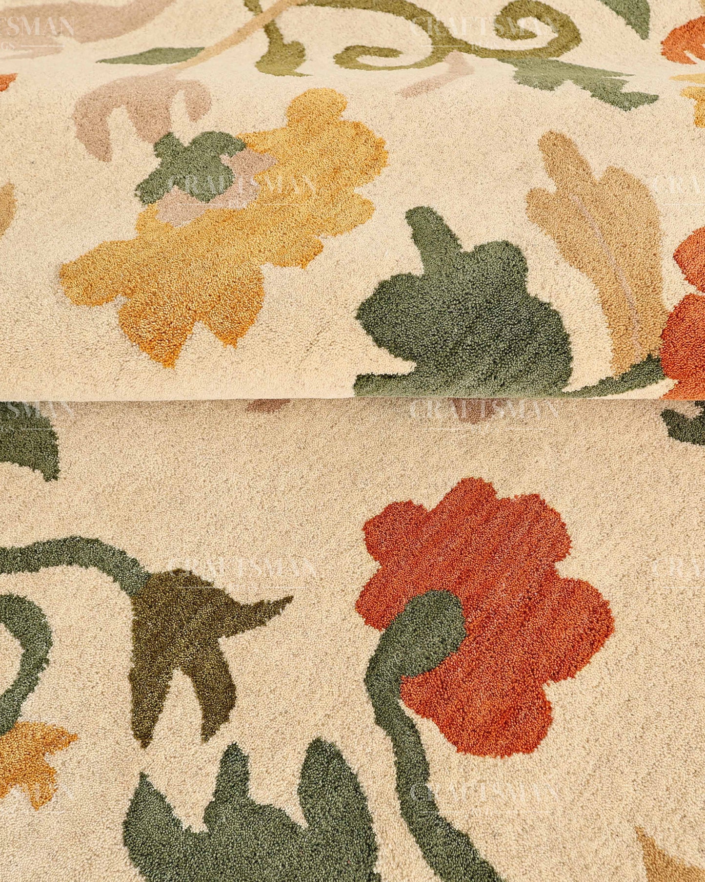 Hand Tufted Wool Floral Area Rug – Ivory Botanical Handmade Living Room & Bedroom Carpet
