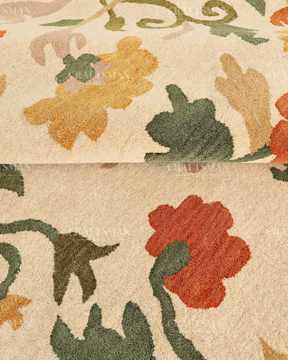 Hand Tufted Wool Floral Area Rug – Ivory Botanical Handmade Living Room & Bedroom Carpet