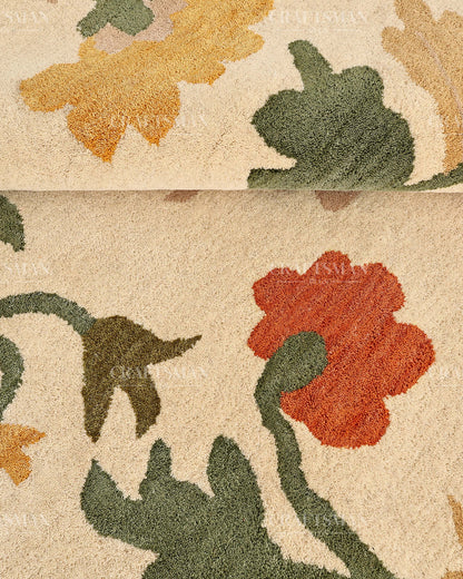 Hand Tufted Wool Floral Area Rug – Ivory Botanical Handmade Living Room & Bedroom Carpet