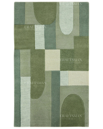Modern Abstract Hand Tufted Wool Area Rug – Sage Green & Olive Geometric Carpet for Living Room, Bedroom & Dining Room
