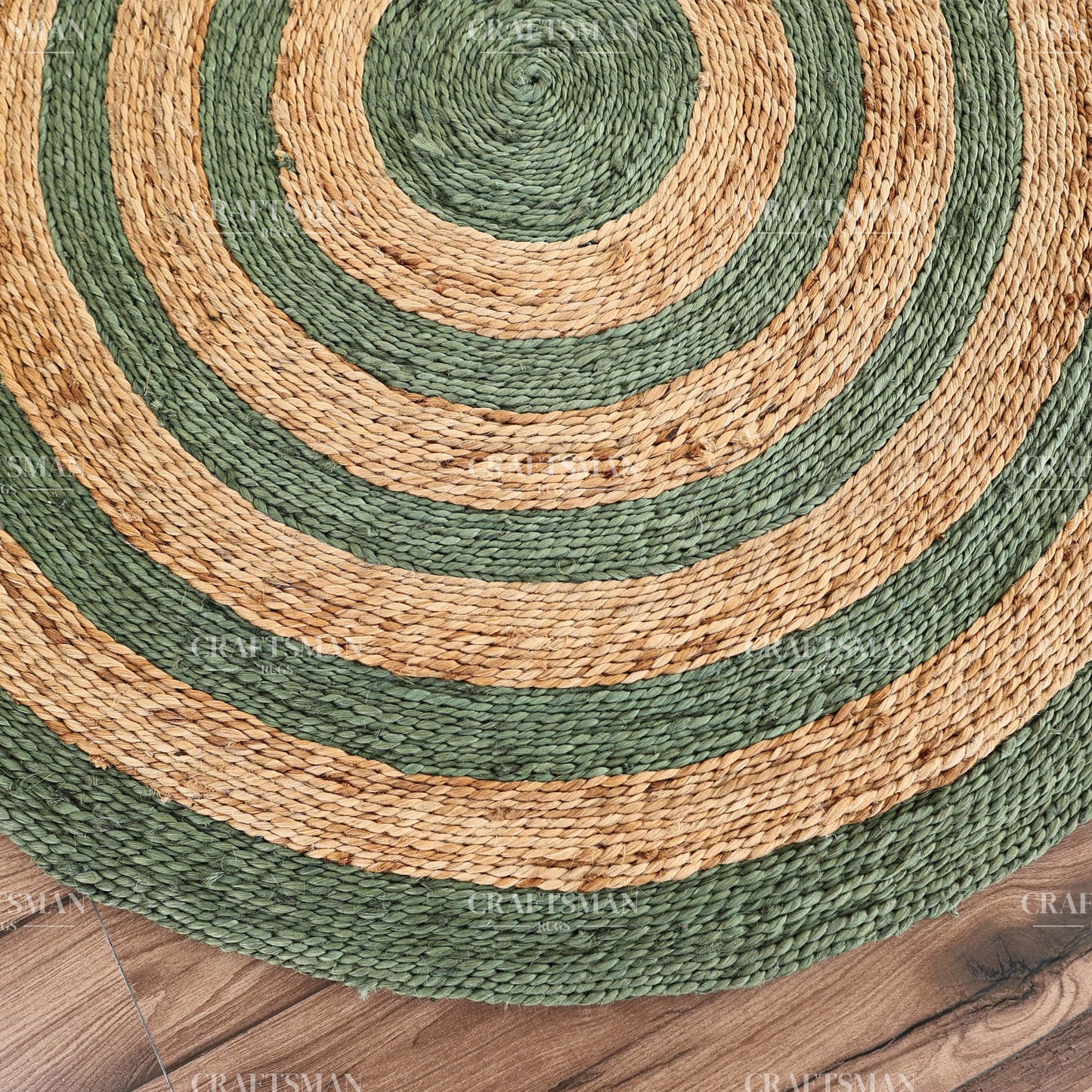 Sagecoast Round Jute Hand-Woven Natural Rug – Green Natural Striped Boho Farmhouse Circle Area Carpet for Living Room Bedroom Entryway