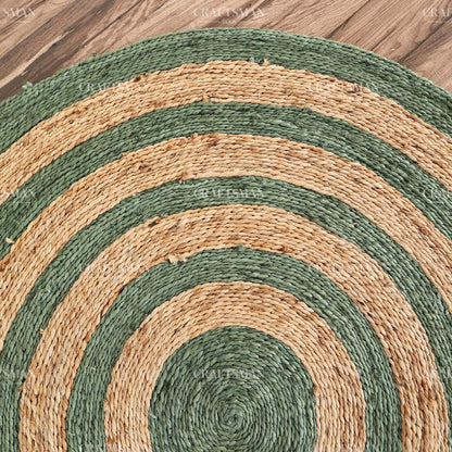 Sagecoast Round Jute Hand-Woven Natural Rug – Green Natural Striped Boho Farmhouse Circle Area Carpet for Living Room Bedroom Entryway