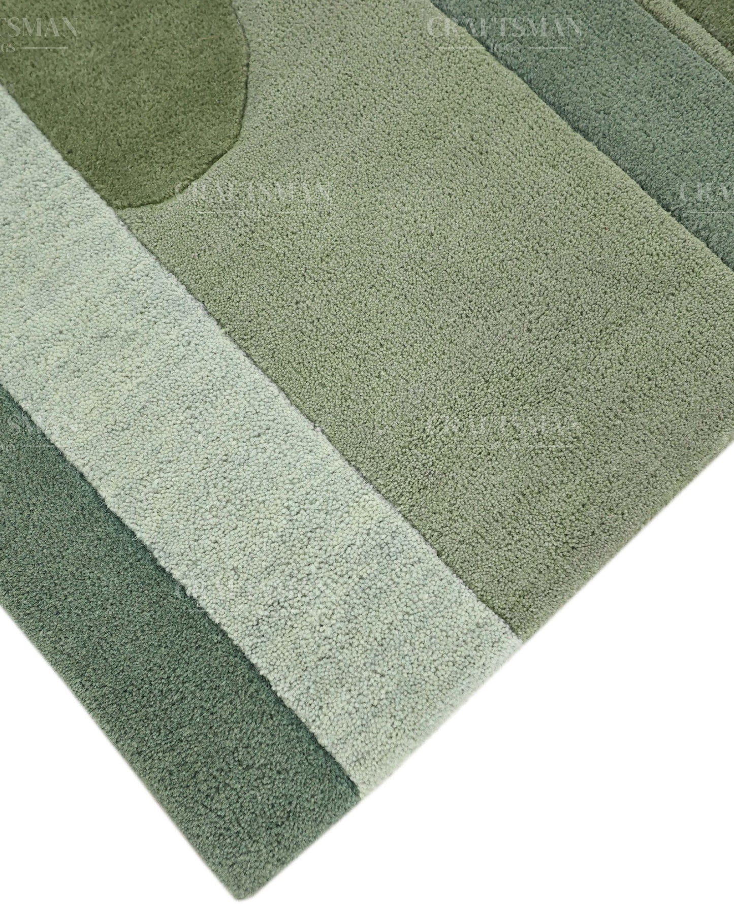 Modern Abstract Hand Tufted Wool Area Rug – Sage Green & Olive Geometric Carpet for Living Room, Bedroom & Dining Room