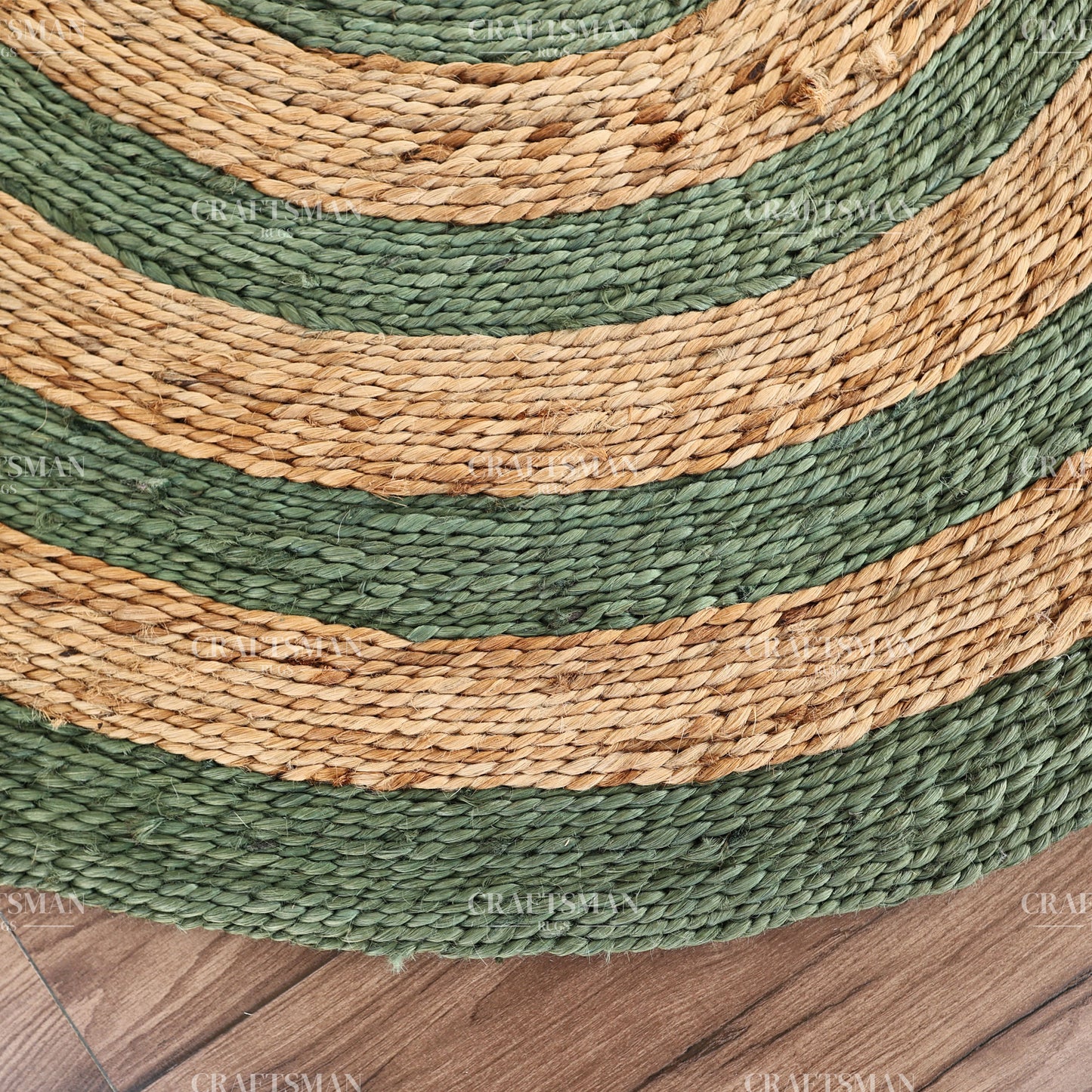 Sagecoast Round Jute Hand-Woven Natural Rug – Green Natural Striped Boho Farmhouse Circle Area Carpet for Living Room Bedroom Entryway