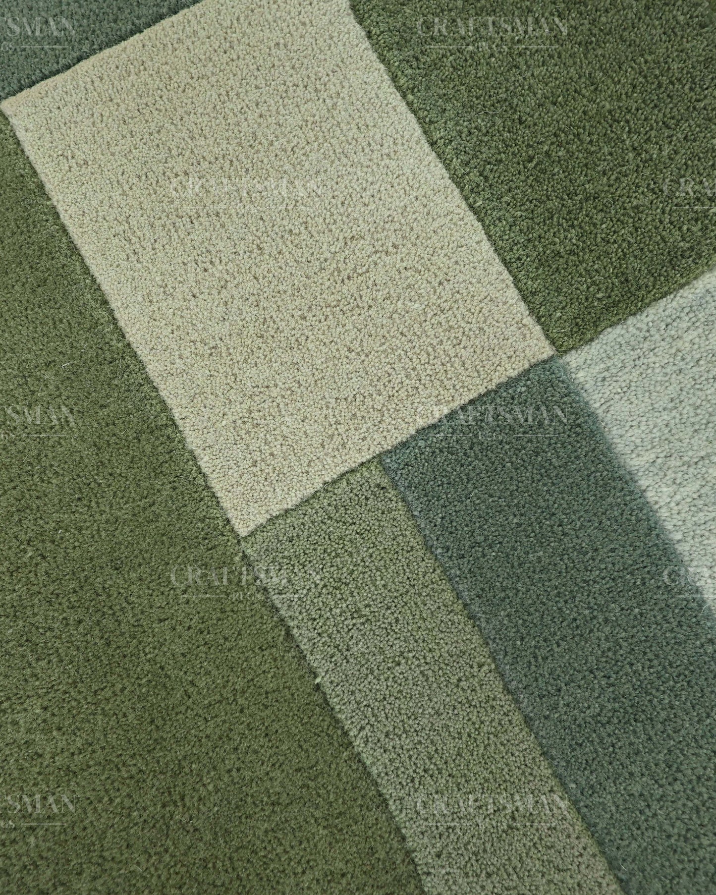 Modern Abstract Hand Tufted Wool Area Rug – Sage Green & Olive Geometric Carpet for Living Room, Bedroom & Dining Room