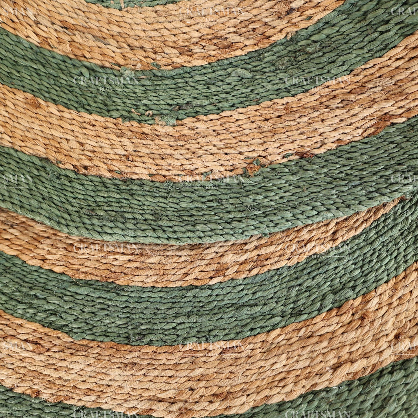 Sagecoast Round Jute Hand-Woven Natural Rug – Green Natural Striped Boho Farmhouse Circle Area Carpet for Living Room Bedroom Entryway