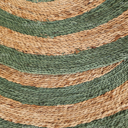 Sagecoast Round Jute Hand-Woven Natural Rug – Green Natural Striped Boho Farmhouse Circle Area Carpet for Living Room Bedroom Entryway