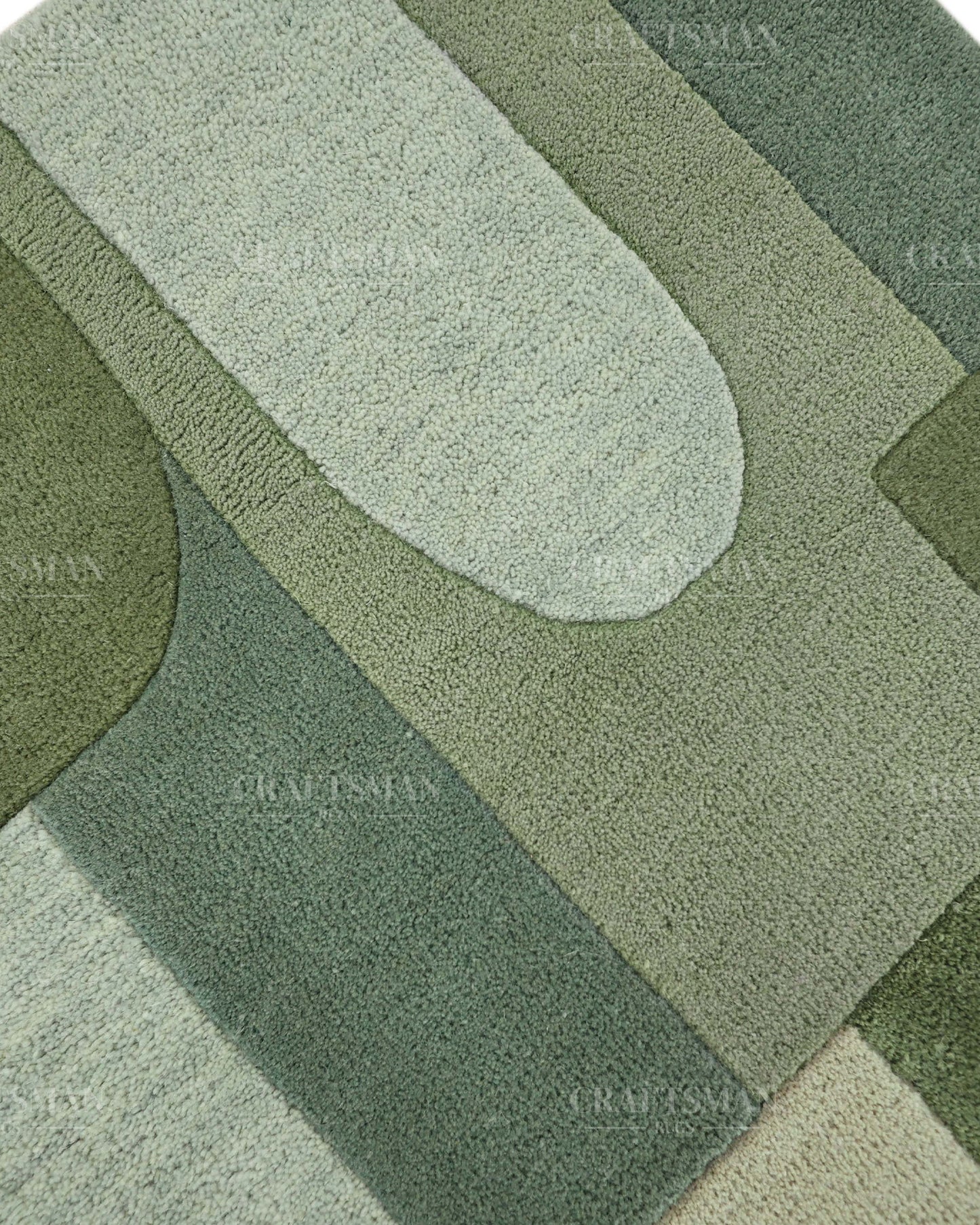 Modern Abstract Hand Tufted Wool Area Rug – Sage Green & Olive Geometric Carpet for Living Room, Bedroom & Dining Room