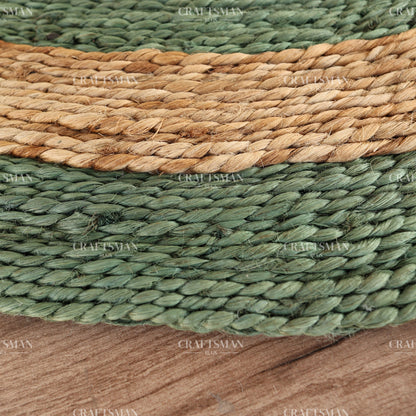 Sagecoast Round Jute Hand-Woven Natural Rug – Green Natural Striped Boho Farmhouse Circle Area Carpet for Living Room Bedroom Entryway