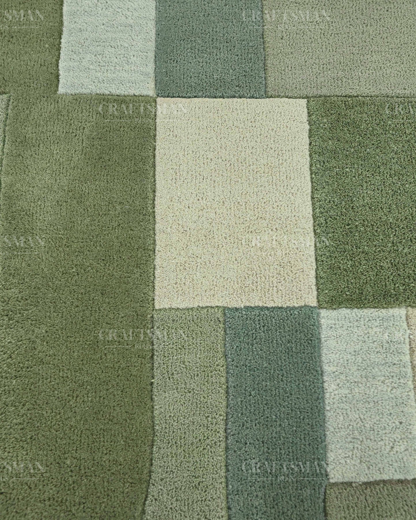 Modern Abstract Hand Tufted Wool Area Rug – Sage Green & Olive Geometric Carpet for Living Room, Bedroom & Dining Room
