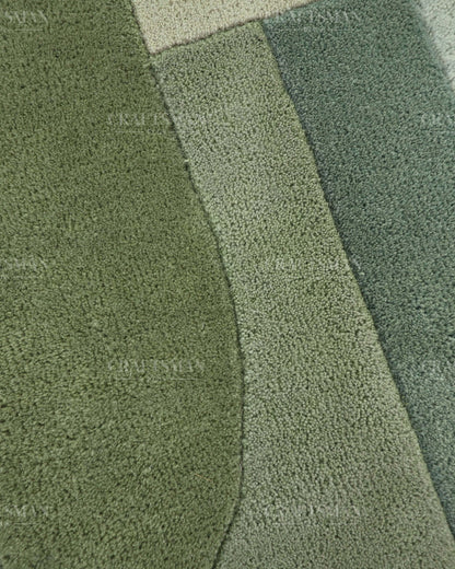 Modern Abstract Hand Tufted Wool Area Rug – Sage Green & Olive Geometric Carpet for Living Room, Bedroom & Dining Room
