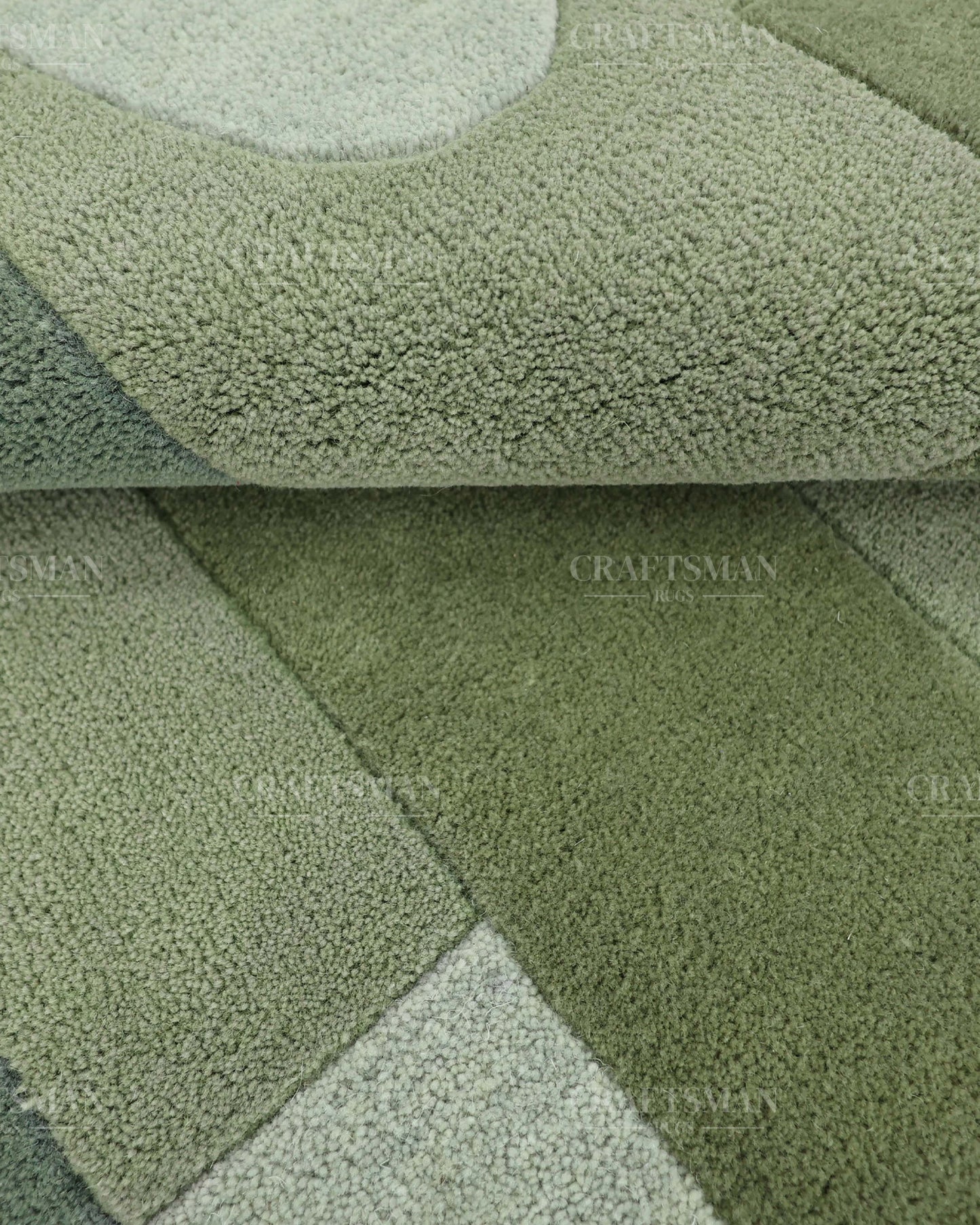 Modern Abstract Hand Tufted Wool Area Rug – Sage Green & Olive Geometric Carpet for Living Room, Bedroom & Dining Room