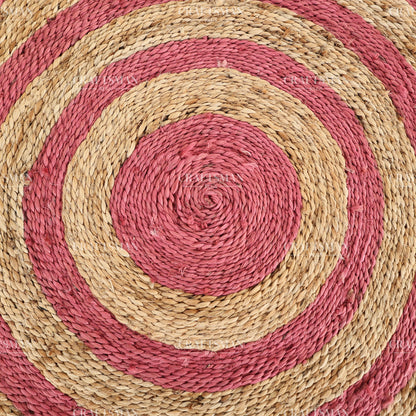Rosabelle Round Jute Hand-Woven Natural Rug – Pink Natural Striped Boho Farmhouse Circle Area Carpet for Living Room Bedroom Nursery Entryway