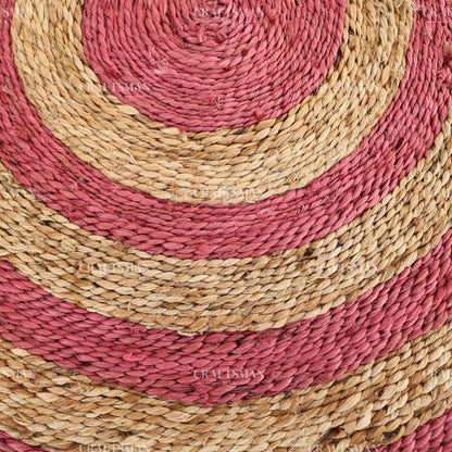 Rosabelle Round Jute Hand-Woven Natural Rug – Pink Natural Striped Boho Farmhouse Circle Area Carpet for Living Room Bedroom Nursery Entryway